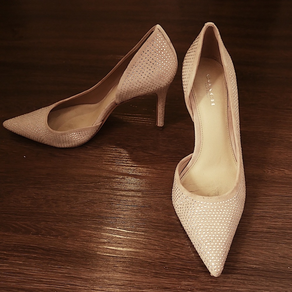 Coach Embellished Blush Suede Pumps